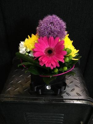 Black hat box with Rainbow floral finish