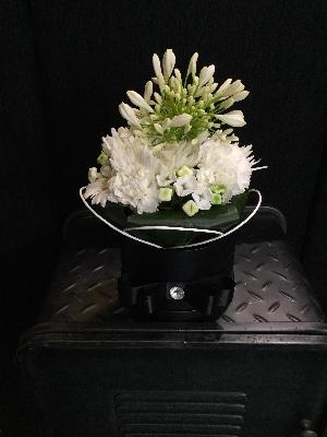 Black gloss hat box with white floral finish