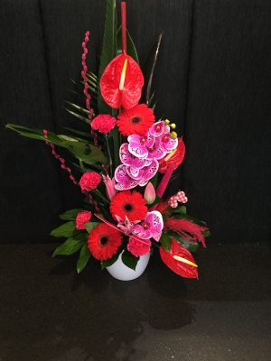 LUXURY LUSH EXOTIC PINK AND RED POT ARRANGEMENT