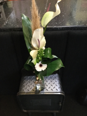 Beautiful boho style feather vase with ivory and white floral finish