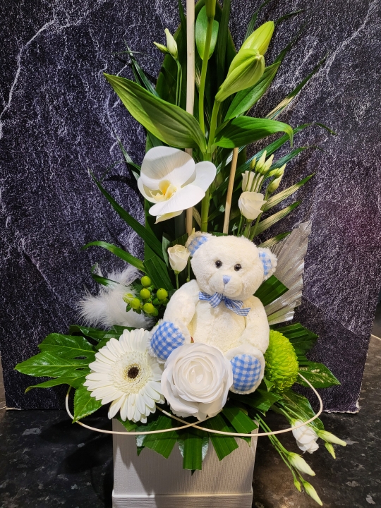 BUNDLE OF JOY BABY BOY HAT BOX AND TEDDY