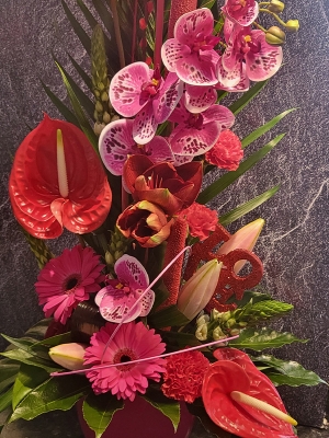 LUXURY LUSH EXOTIC PINK AND RED POT ARRANGEMENT