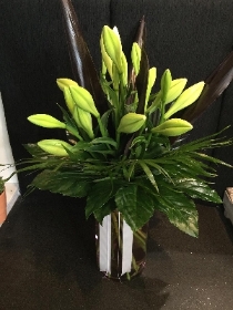 Pure lily and foliage luxury vase arrangement