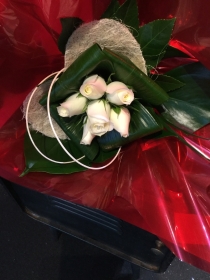 Pure white 6 rose bouquet with diamante finish