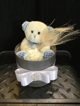 Baby Boy Bear In Box With Floral Finish