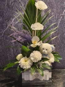 BOUNCING BABY BOY HAT BOX WITH TEDDY BEAR