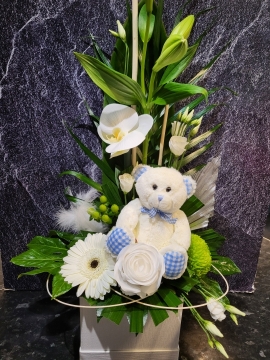 BUNDLE OF JOY BABY BOY HAT BOX AND TEDDY