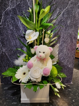 BUNDLE OF JOY BABY GIRL HATBOX WITH TEDDY
