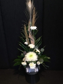 Grey Vintage floral hat box with feather finish