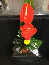 Louis Vuitton style vase with bright tropical floral finish