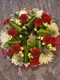 LUXURY RED, WHITE AND THISTLE WREATH