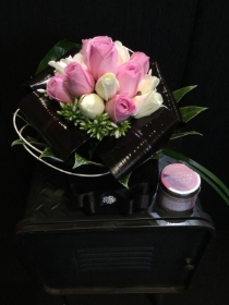 Luxury romance package with scented candle and black velvet hatbox