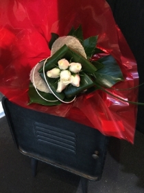 Pure white 6 rose bouquet with diamante finish