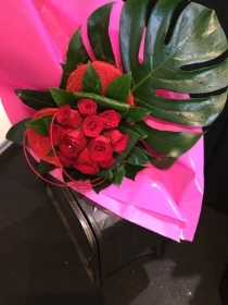 Ruby red 12 roses in heart holder